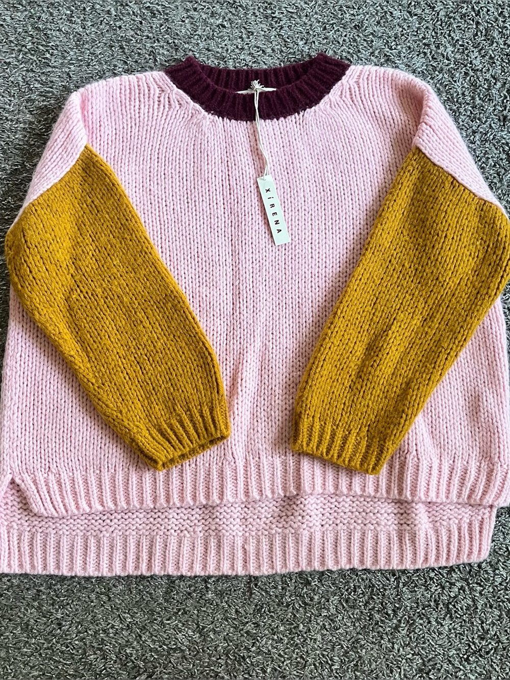 Xirena Pink Mustard Apres Ski Colorblock Alpaca Blend Chunky Knit Sweater M